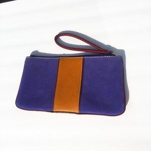 Loft Blue Suede & Brown leather Zippered Wristlet